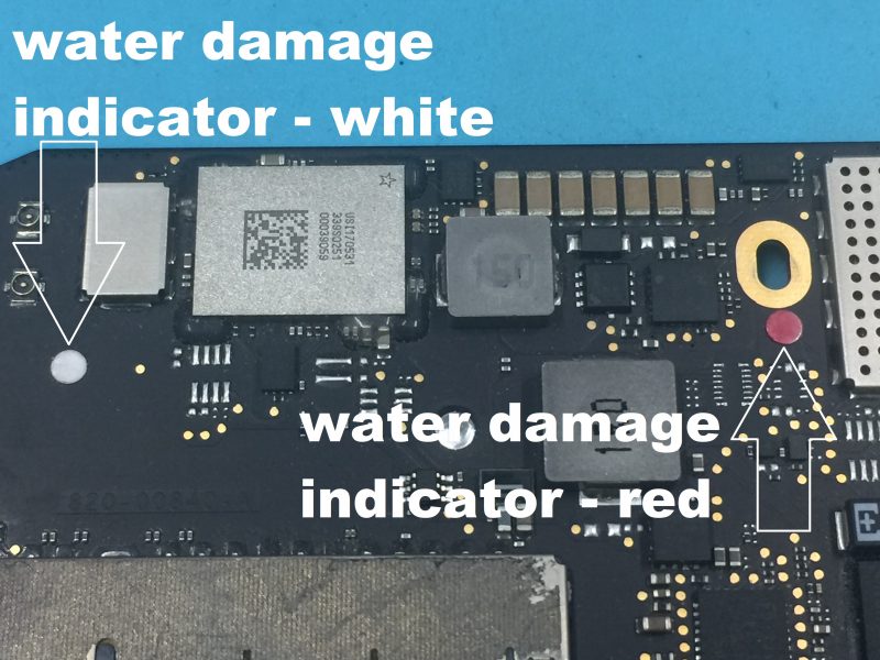 MacBook won't turne on - water damage indicators on a Mac logic board