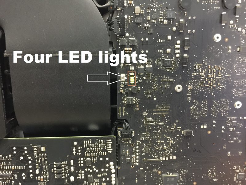 Four diagnostic LED lights on iMac logic board