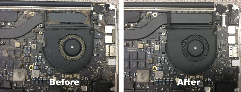 MacBook dust cleaning before and after