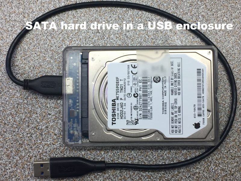 SATA hard drive in a USB enclosure