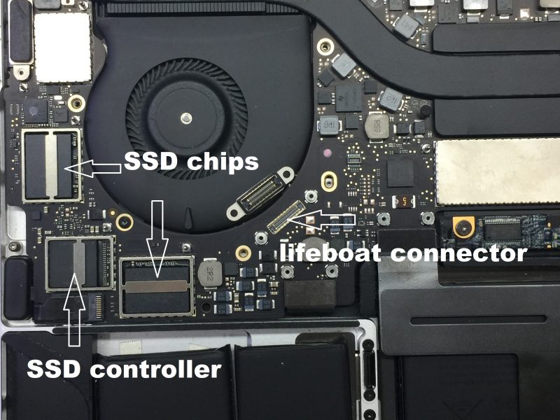 SSD chips on a A1706 logic board