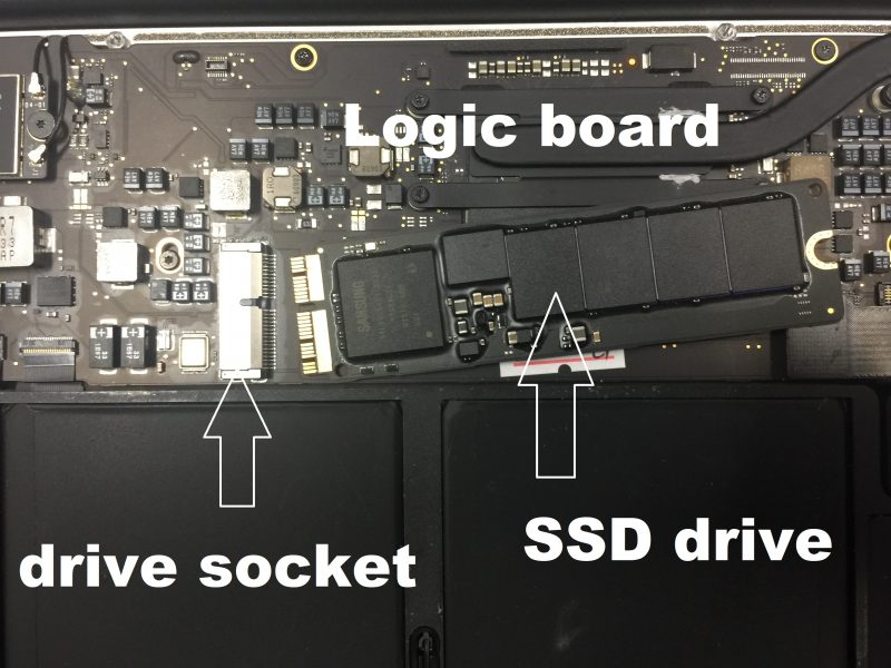SSD drive removed from a MacBook Air logic board