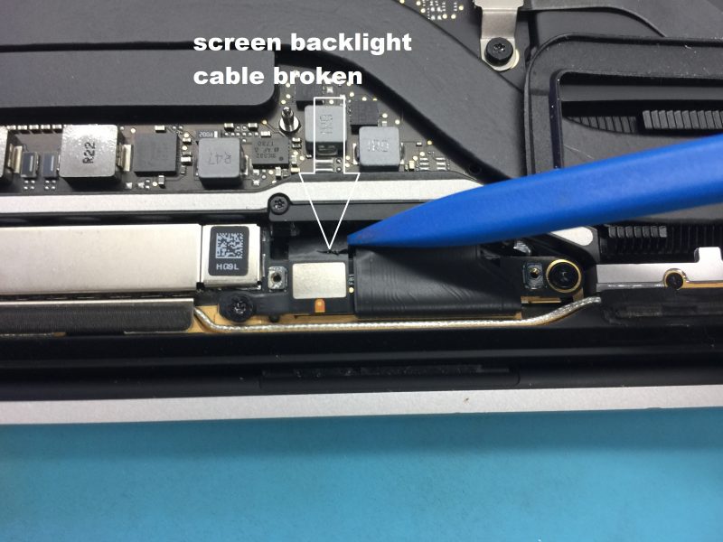 broken screen blacklight flex cable in a MacBook Pro