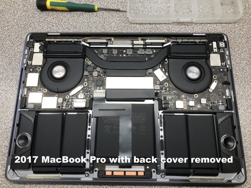 2017 MacBook Pro with back cover removed
