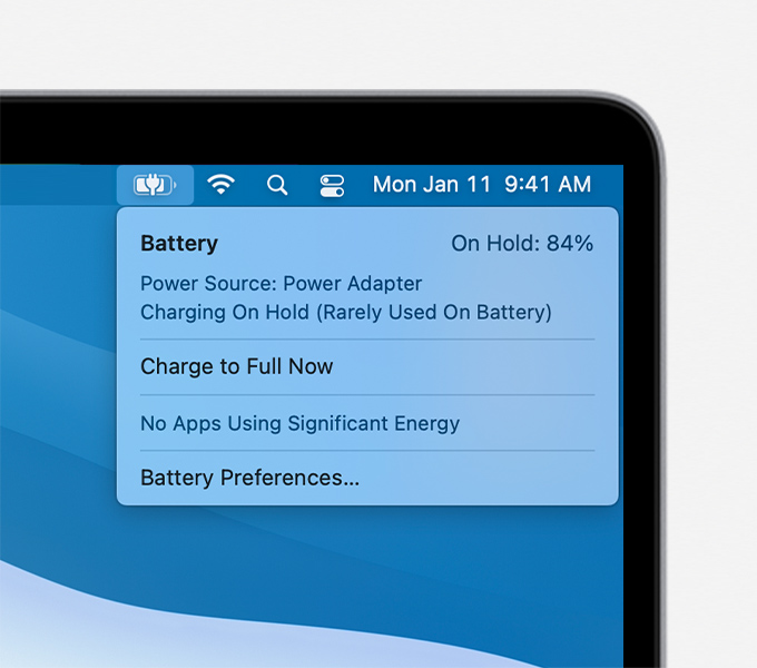 macos-big-sur-battery-menu-charging-on-hold Credit Apple