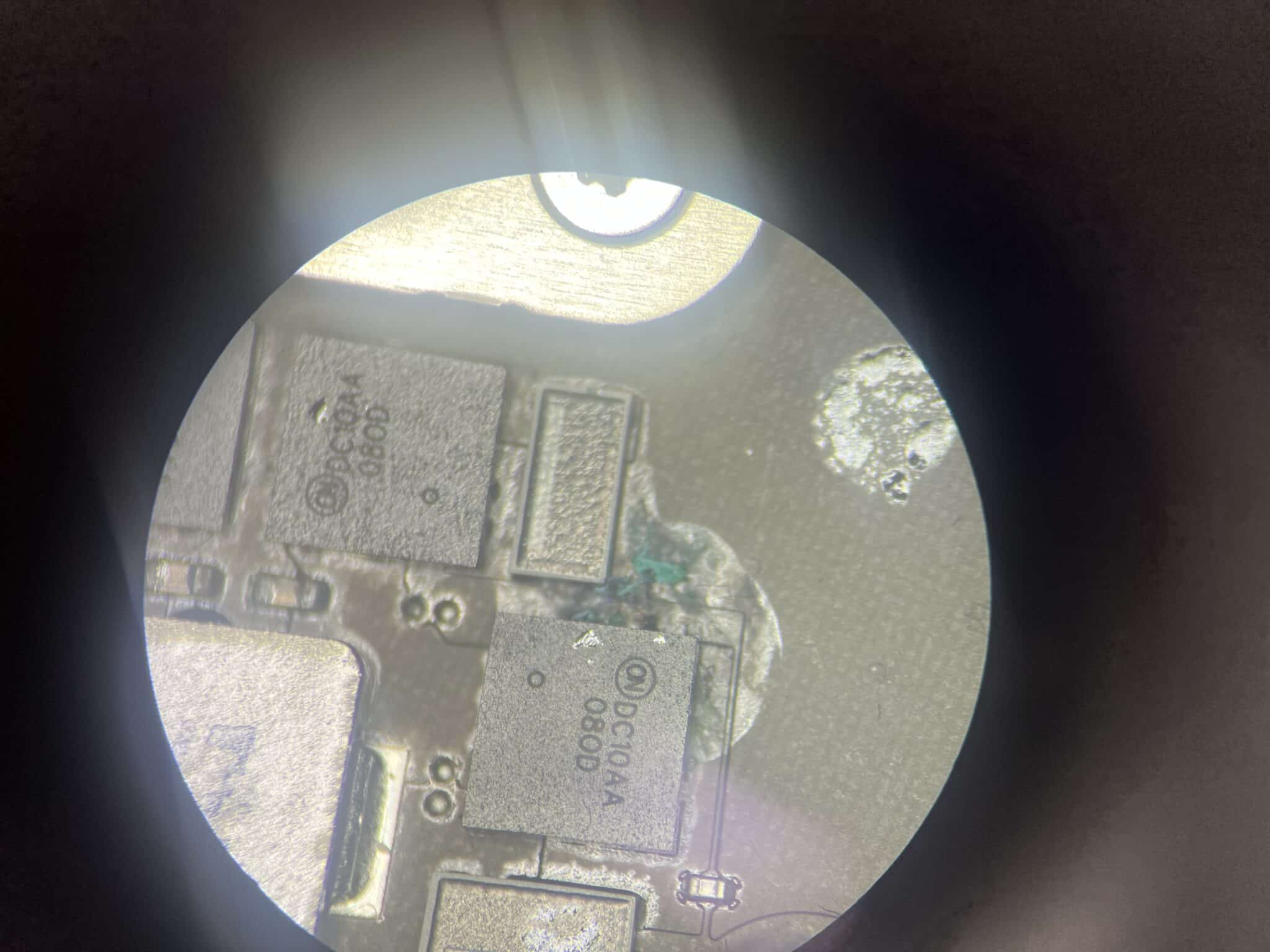 Water damage around the 820-02098 backlight circuit