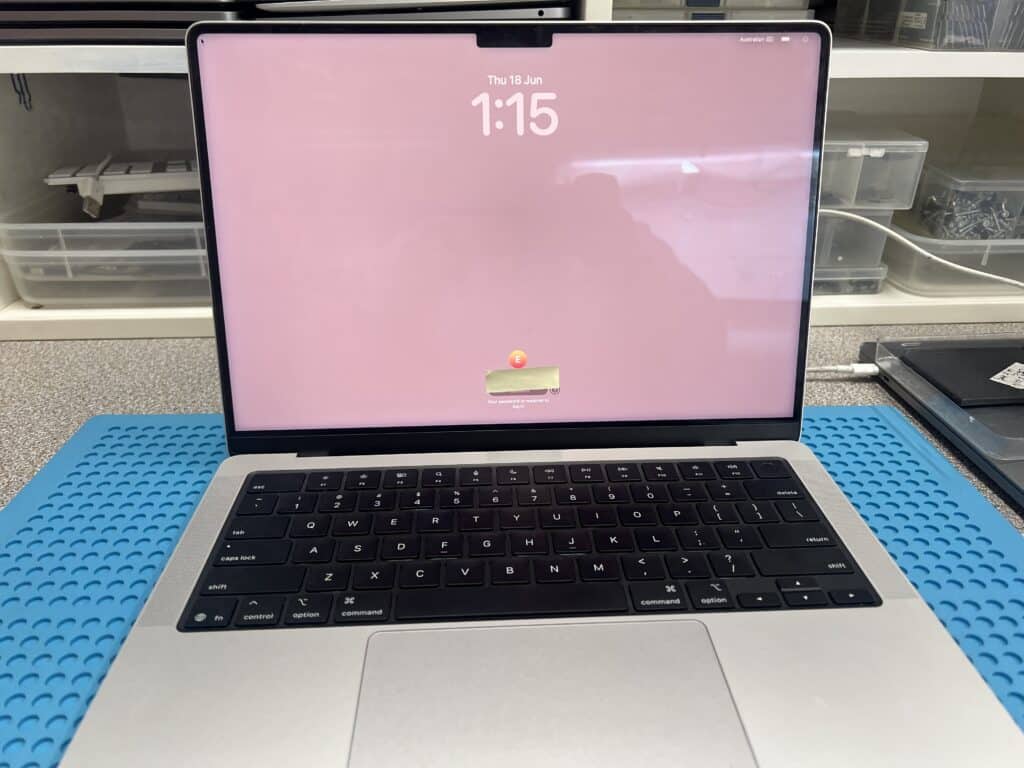 14-inch MacBook Pro M5 2025 A3434 powered on and fully functional after severe water-damage logic board repair