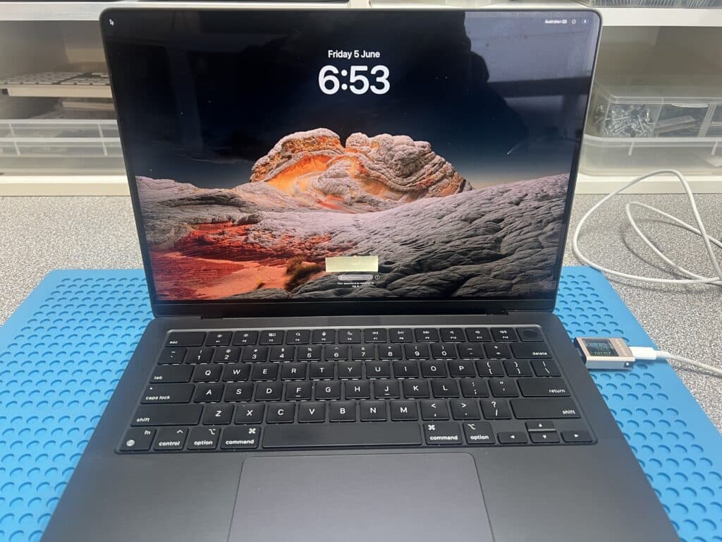 14-inch MacBook Pro A2992 after repair, powered on successfully after water-damage logic board repair and microphone circuit repair